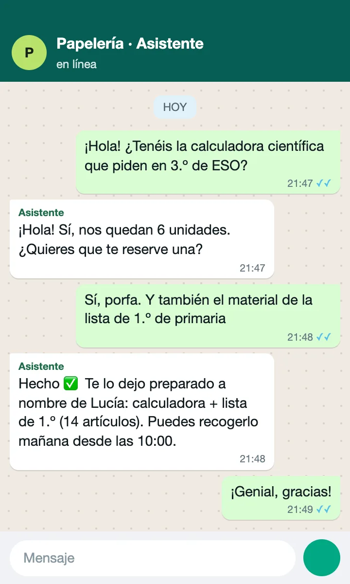 WhatsApp assistant for a stationery shop